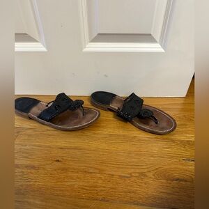 Jack Rogers Traditional Black Leather/Patent Sandals Size 9